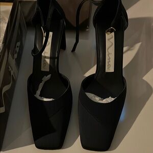 Nina Women's navy  Square-Toe Ankle Strap Heels